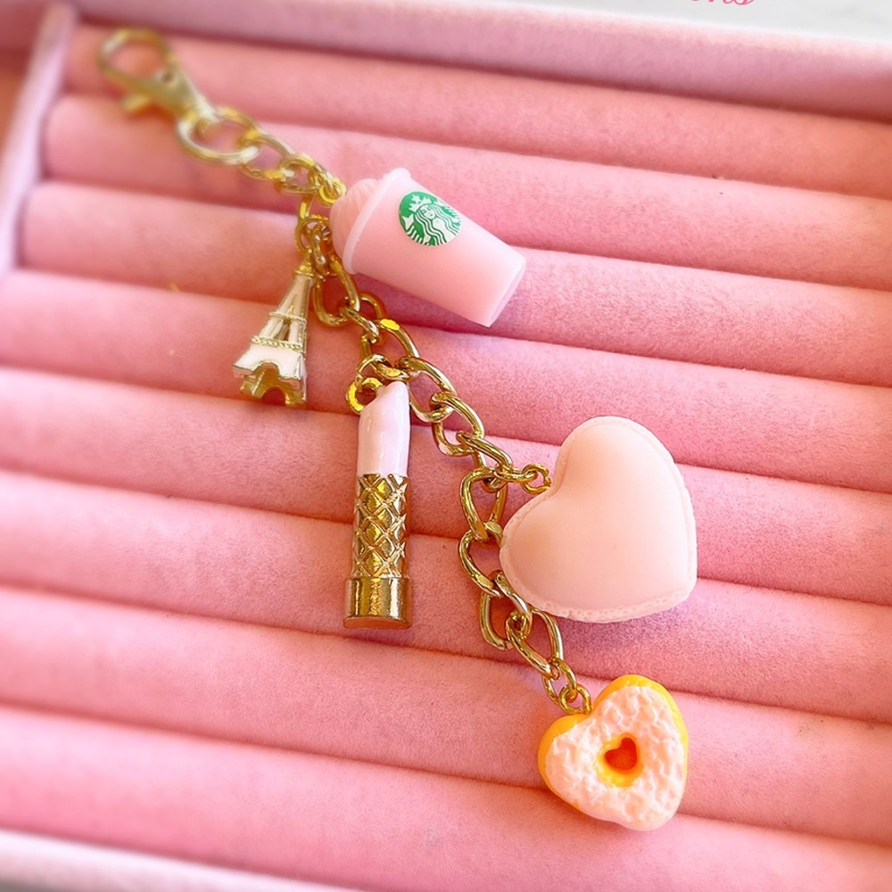Handmade macaron Starbucks gold keychain